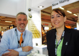 Tina Kasim, NH Office of International Commerce, and Justin Oslowski, US Department of Commerce, at the Paris International Air Show, where five NH businesses exhibited in 2013.